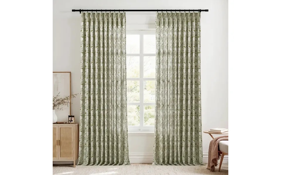 Sara Le Linen Porcelain Floral Print Pinch Pleat Curtain Unlined - Porcelain Sl-j8 40w*90l