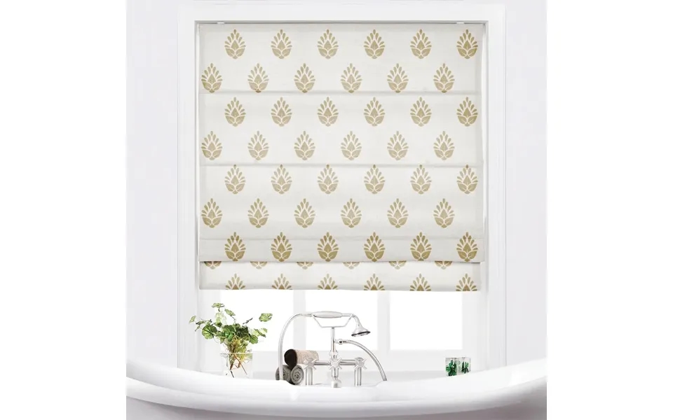 Stefana Silber Printed Cordless Roman Shade-wooden Headrail - Large Block Print Khaki L14