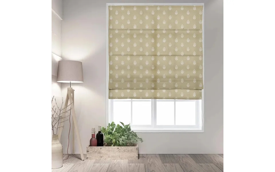 Stefana Silber Printed Roman Shade Cord Lift - Block Print Khaki Beige Bp41