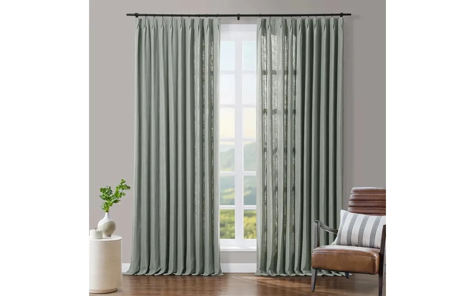 Tia Custom Linen Curtain Pleated - Fog T52-7