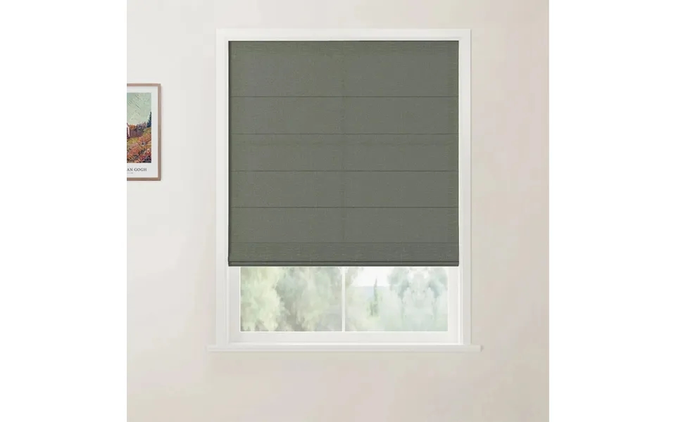 Twopages Patti Linen Flat Fold Roman Shade Cordless - Stone Gray B319