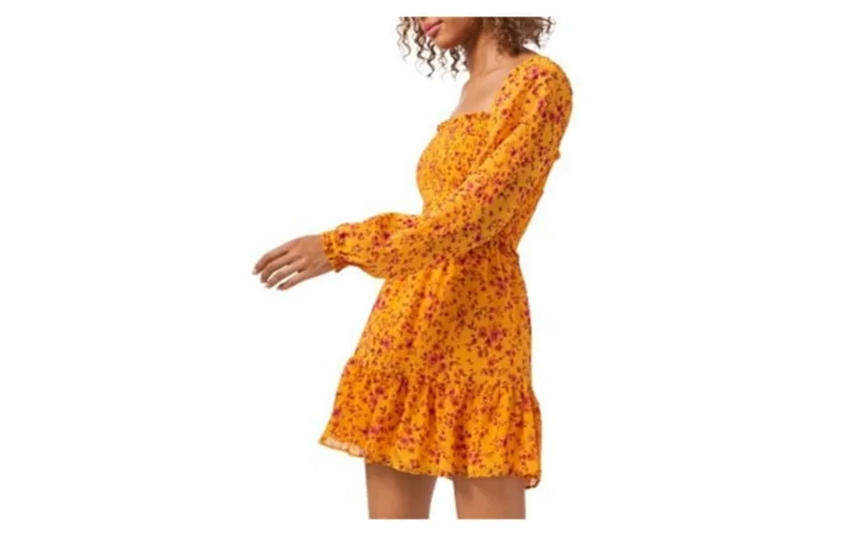 1. State Womens Gold Floral Balloon Sleeve Square Neck Short Party Ruffled Dress L