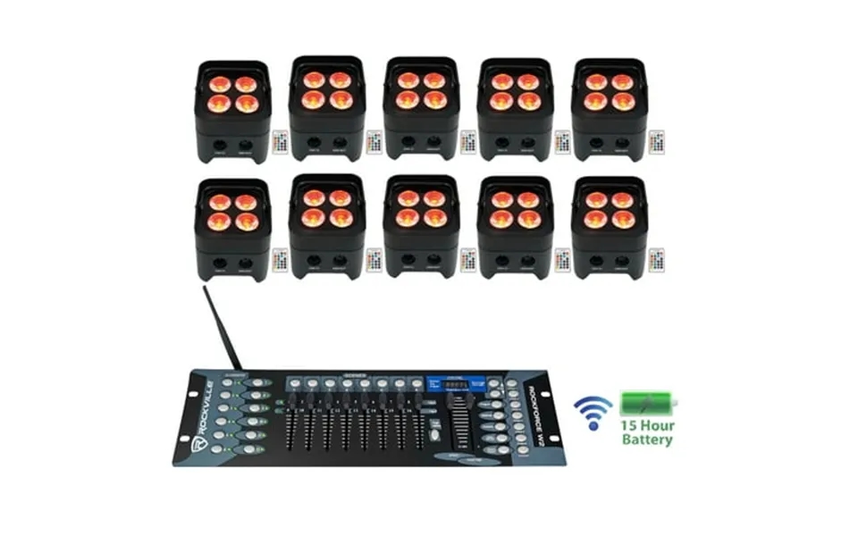 10 Rockville Best Par 50 Battery Wash Lights Wireless Dmx And Controller Rgbwa Uv