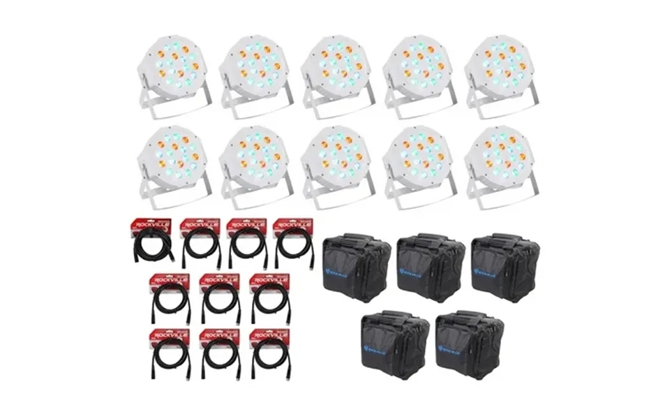 10 Rockville Rockpar50 Wht Led Rgb Par Can Dj Club Dmx Wash Lights Cables Bags