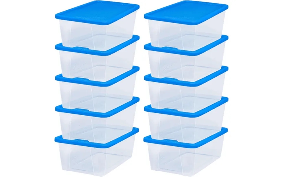 10-pack 6 Quart Small Clear Snaplock Storage Bins Blue Lids