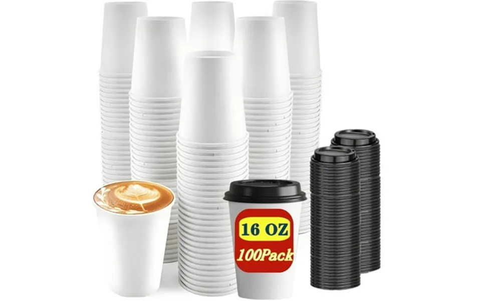 100 Pack 16 Oz Disposable Cups Paper Coffee Cups With Lids Hot Cups For Home And Cafes