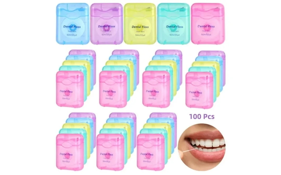 100 Pack Dental Floss Bulk 55 Yards Fresh Mint Flavored Floss 50m Oral Care Dental Floss With Portable Case And Metal Sl