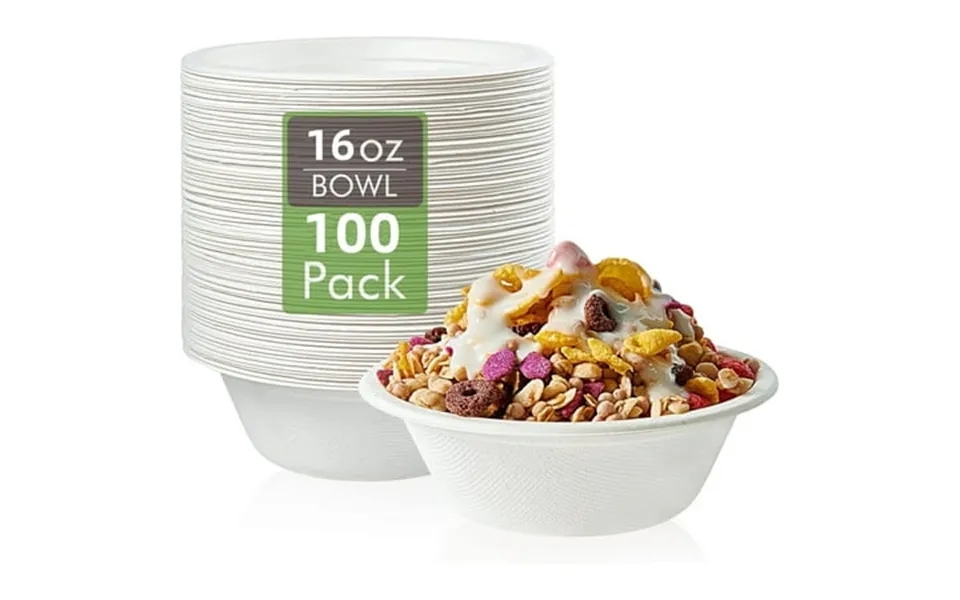 100pcs Biodegradable Paper Bowls-16oz Compostable Bowls Heavy Duty Nature-made By 100% Sugar Cane Fibers Microwave Hot F