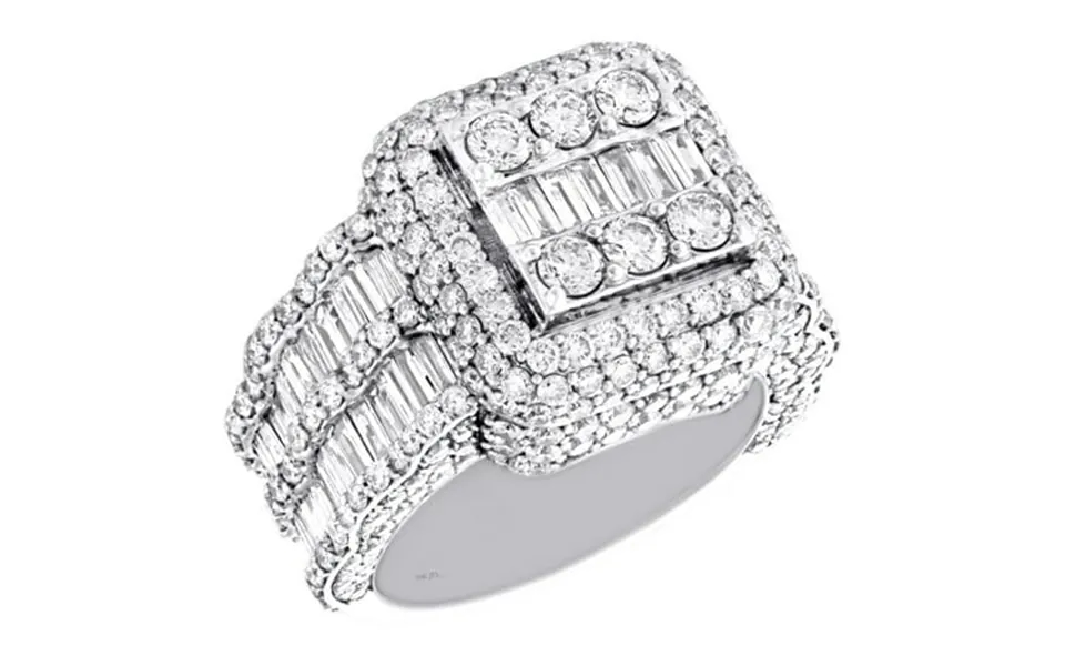 10k White Gold Round & Baguette Daimond 17mm Square Statement Pinky Ring 5