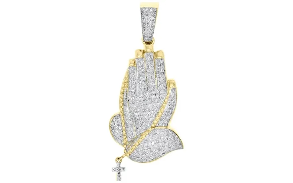 10k Yellow Gold Diamond Praying Hands Rosary Cross Pendant 1
