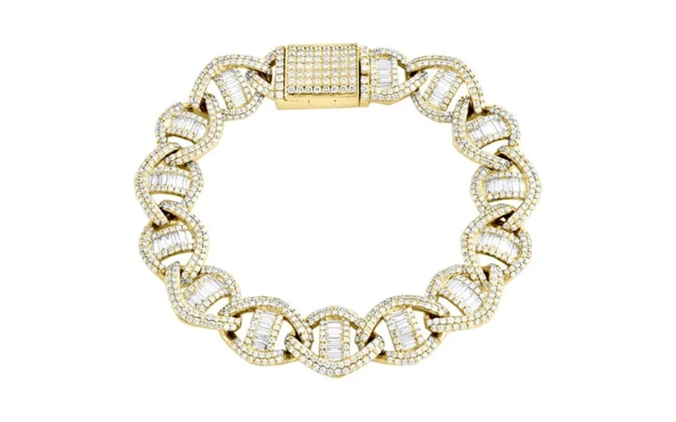 10k Yellow Gold Round & Baguette Diamond 14mm Puff Anchor Link Bracelet 10