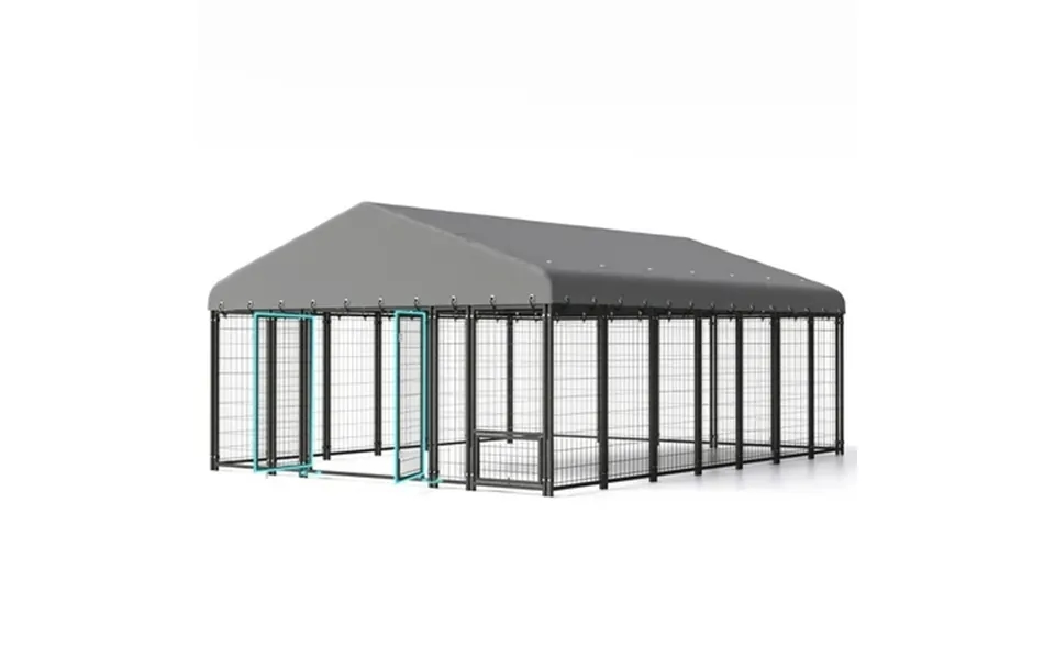 10x14ft Dog Kennel Outside Double Door Dog Kennel Outdoor With Feeding Heavy Duty Outdoor Dog Crate Durable Dog Cage Wit