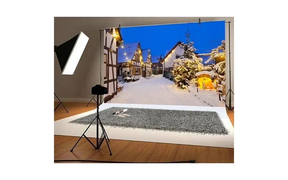 10x8ft Village Backdrop Christmas Winter Village Scenery Xmas Pine Trees Background Photography Banner For Birthday Chri