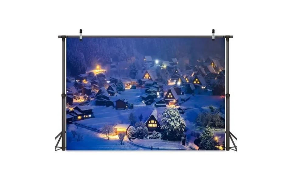 10x8ftchristmas Photography Backdrop Xmas Winter Rustic Village Night View Scenery Background Retro Xmas Tree Forest Ban