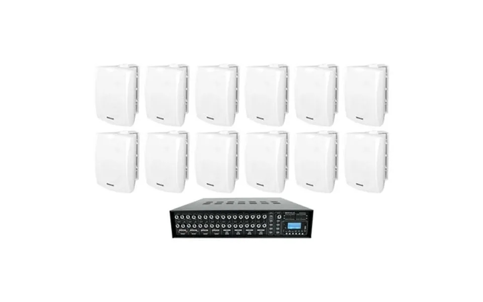 12 6.5 White Wall Speakers 4-zone Matrix Amplifier Amp 4 Restaurant Cafe Bar