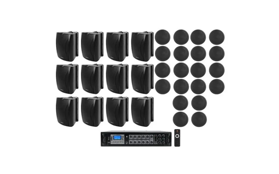 12 Black 5.25 Wall 20 5 Ceiling Speakers 70v Amp For Restaurant Office Hotel