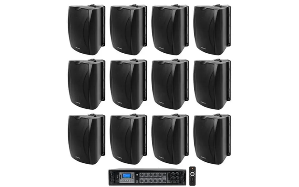 12 Black 5.25 Wall Speakers 70v Amplifier For Restaurant Office Cafe Bar Hotel