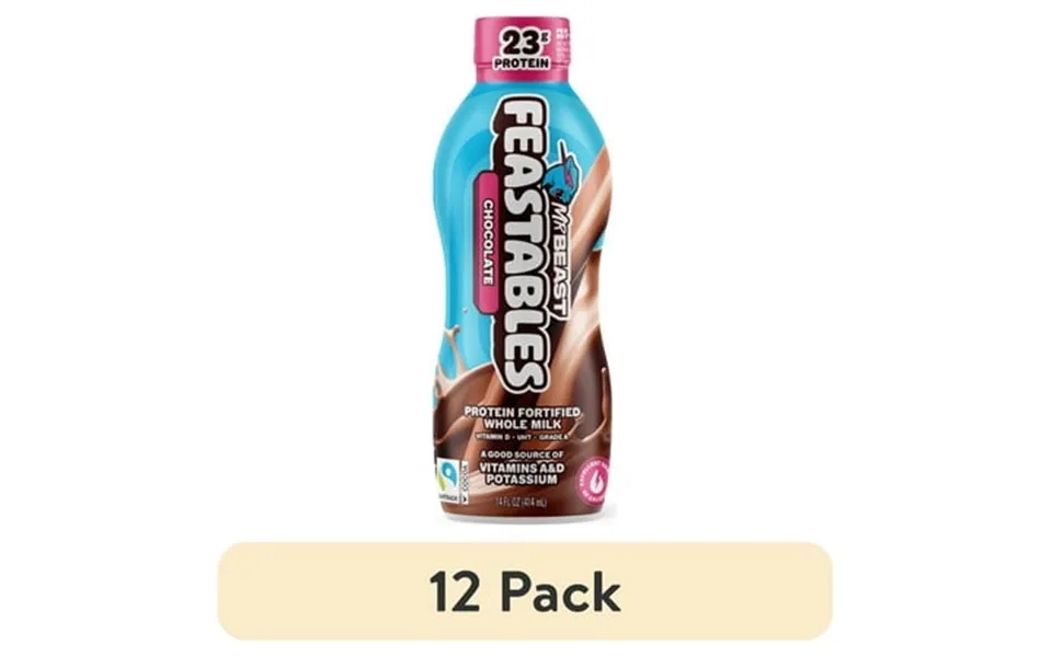 12 Pack Feastables Protein Fortified Chocolate Milk Shelf-stable 14 Fl Oz Single Bottle