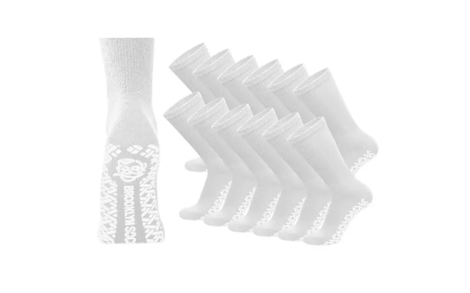 12 Pairs Of Non-skid Diabetic Cotton Crew Socks With Non Binding Top White Sock Size 13-15