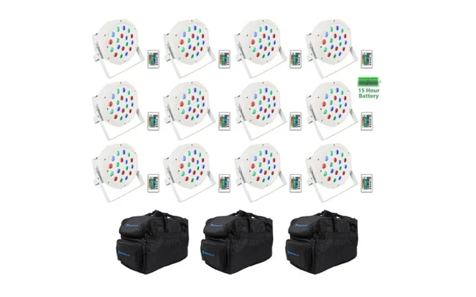 12 Rockville Battery Par 50 White Rechargeable Led Dmx Dj Wash Up-lights Bags