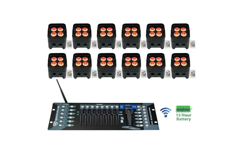12 Rockville Best Par 50 Battery Up Lights Wireless Dmx Controller Rgbwa Uv