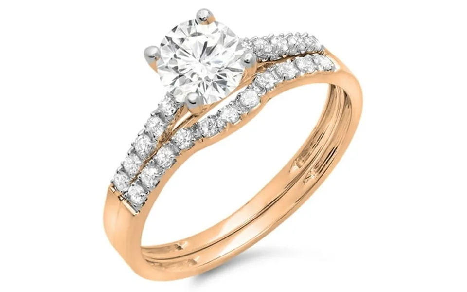1.25 Carat Ctw 10k Rose Gold Round White Diamond Ladies Bridal Engagement Ring Matching Band Wedding Sets 1 1 4 Ct