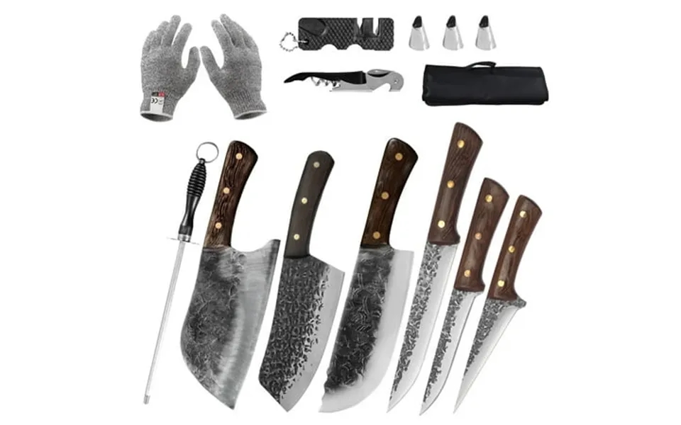 12pcs Butcher Knife Set Hand Forged Chef Knife Boning Knife With Sheath High Carbon Steel Carving Knife Fish Knife For K