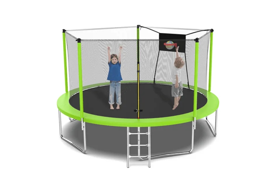14ft Kids Adults Trampoline - Round Trampoline With Enclosure Net & Basketball Hoop Trampolines For Kids Max 1320lbs 6-8