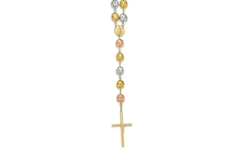 14k Solid Gold Tri-color 34in 9.60mm Beads Rosary