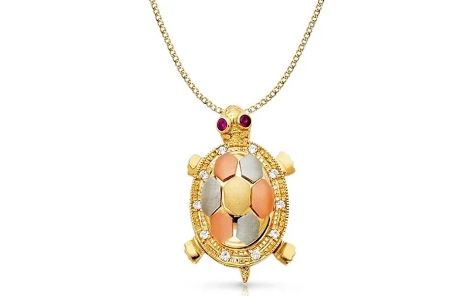 14k Tri Color Gold Cubic Zirconia Czturtle Charm Pendant With 3