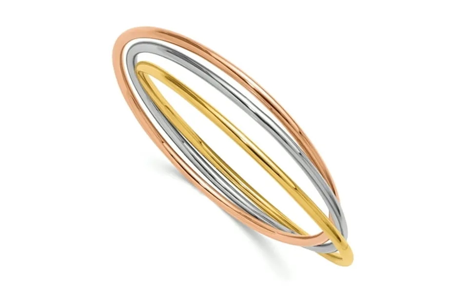 14k Tri-color Gold 2.9mm X 3 Slip-on Tube Bangle Bracelet