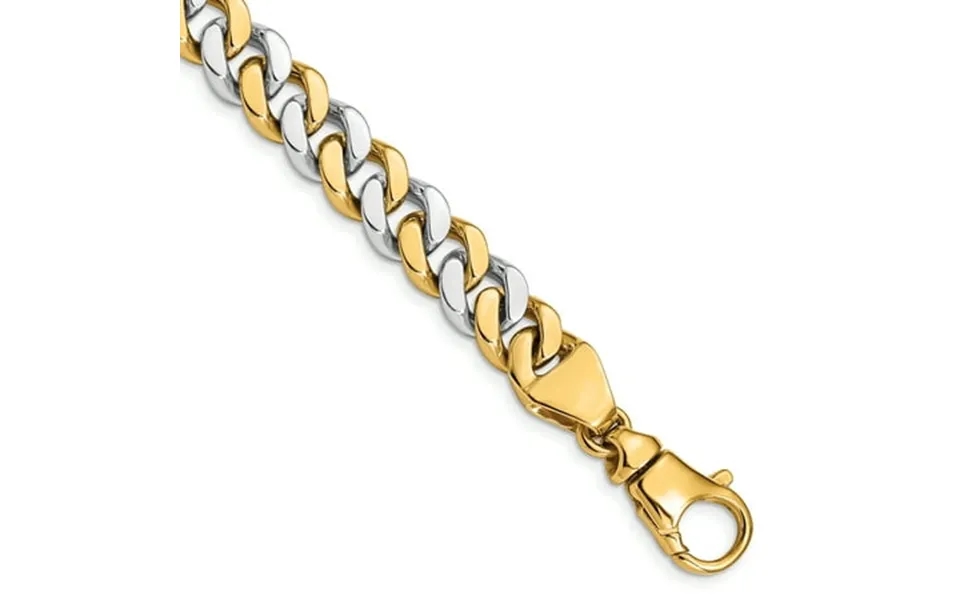 14k Two Tone Yellow Gold 8.5 Inch 10mm Hand Link Lobster Clasp Bracelet Chain Fancy Curb Fine Jewelry For Women Gifts Fo