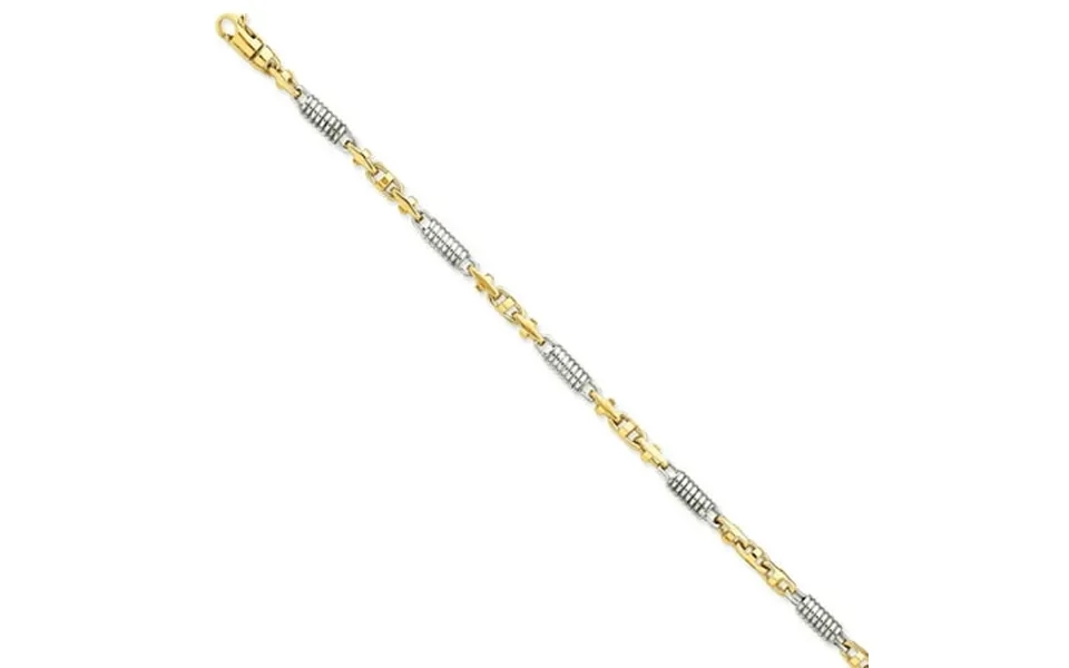 14k Two Tone Yellow Gold 8.75 Inch 4.6mm Hand Link Lobster Clasp Bracelet Chain Fancy H Fine Jewelry For Women Gifts For