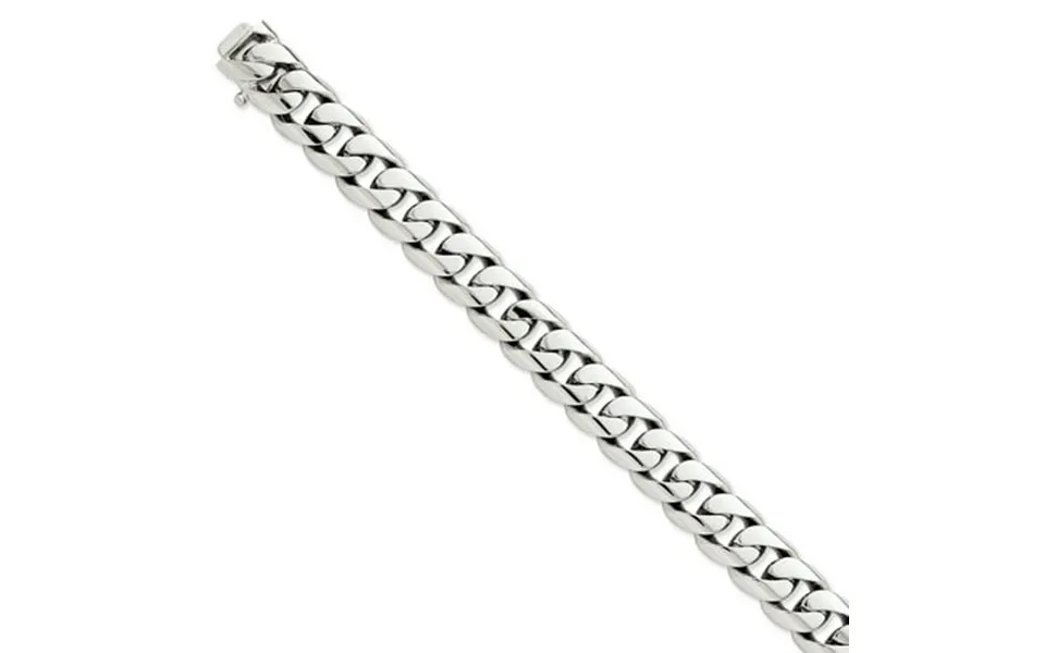 14k White Gold 8 Inch 13.4mm Hand Rounded Curb Link Box Catch Clasp Bracelet Chain H Men Fine Jewelry For Dad Mens Gifts