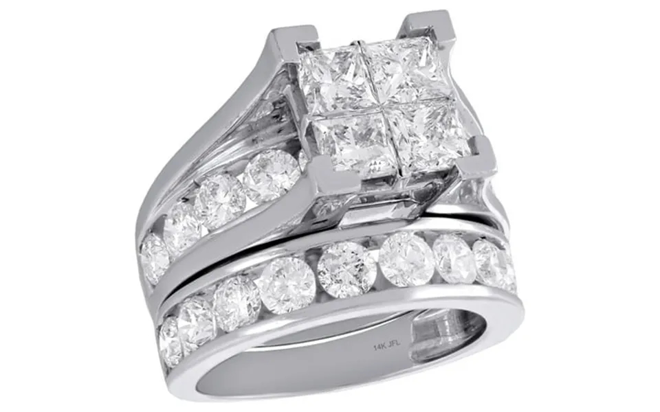 14k Whte Gold Quad Princess Diamond Bridal Set Engagement Wedding Rings 5 Ct