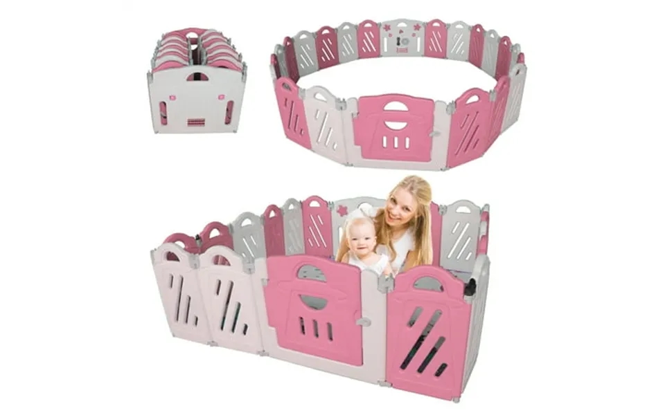 16 2 Panel Foldable Baby Playpen Activity Center Adjustable Shape Baby Play Pen With Crawling Mat And Functional Playboa