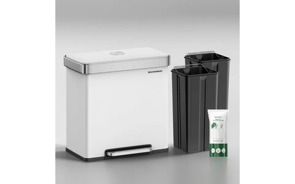 16 Gallon 2 X 8 Gallon Dual Compartment Garbage Can Trash Can 60l Pedal Recycling Bin 15 Trash Bags Included White