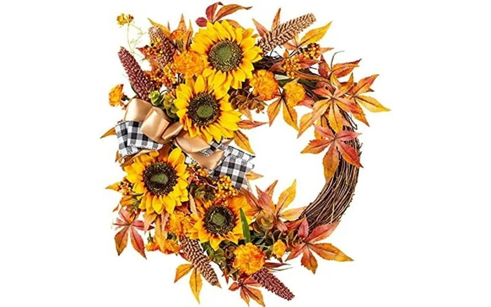 16 Inch Fall Wreath Decor For Front Door With Sunflowers Grains Maple Leaves Berries And Orange Carnations Harvest Door