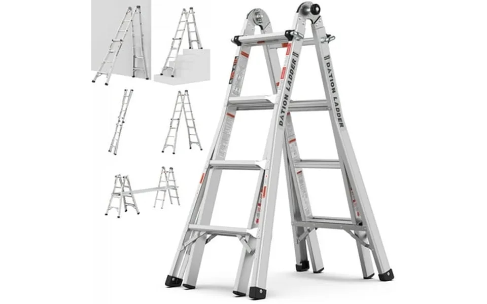 17ft Multi-position Ladder Seizeen Lightweight Alloy Aluminum Ladder 20 Multipurpose For Building Home Extension Folding