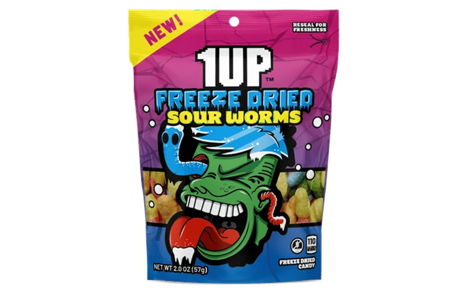1up Freeze Dried Sour Worms 2.0 Oz Resealable 1bag