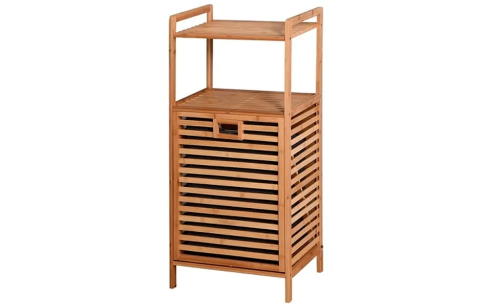 2 Day Delivery Bamboo Laundry Hamper Storage Organizer Floor Stand Laundry Basket With Liner Bag 2-tier Shelves For Bath