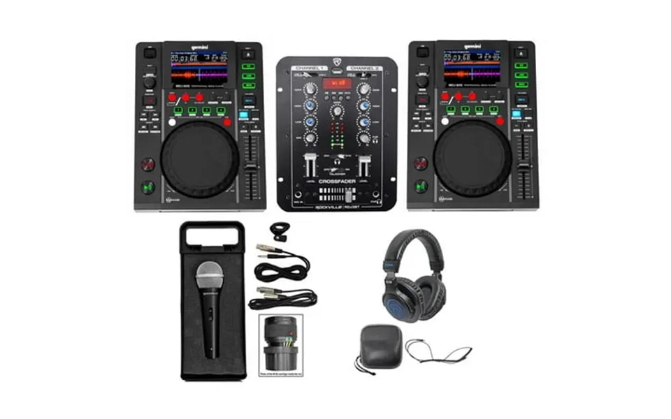 2 Gemini Mdj-600 Usb Cd Media Players Dj Midi Controllers Mixer Mic Headphones