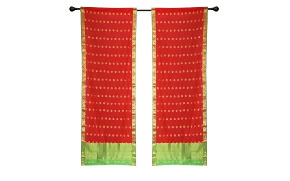 2 Lined Red Bohemian Indian Sari Curtains Rod Pocket Living Room -60w X 63l