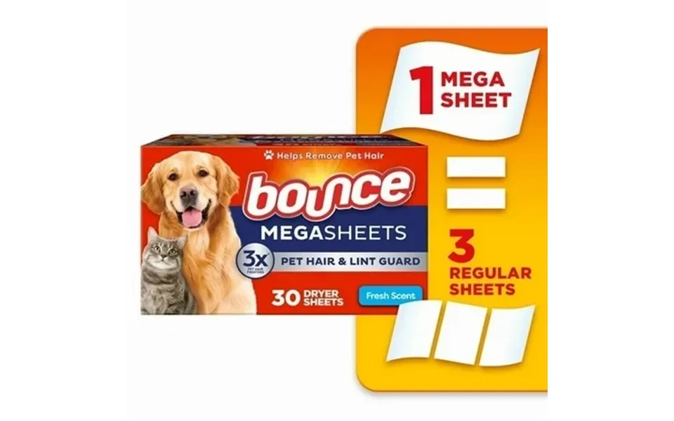 2 Pack Bounce Pet Hair And Lint Guard Mega Dryer Sheets Fresh Scent 30 Count