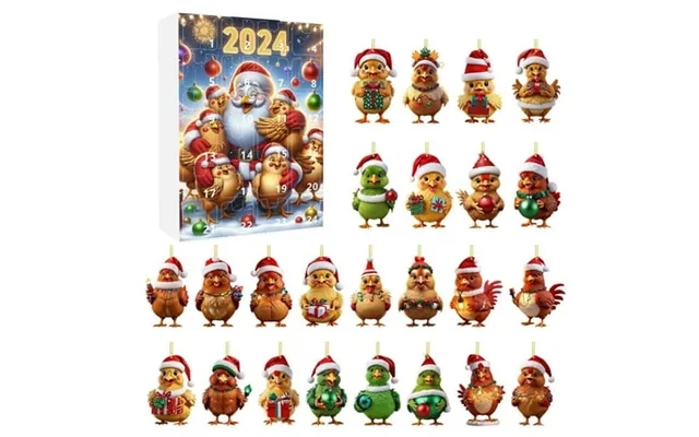2 Pack Countdown Sets 2d Christmas Home Chicken Ornaments With Santa Hats Advent Calendar Holiday For Festive Decoration product image