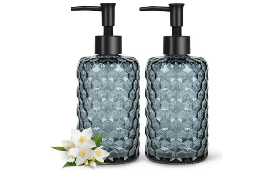 2 Pack Glass Soap Dispenser Diamond Design 12 Ounce Kitchen Soap Dispenser For Bathroom Hand Soap Dish Soap Gray