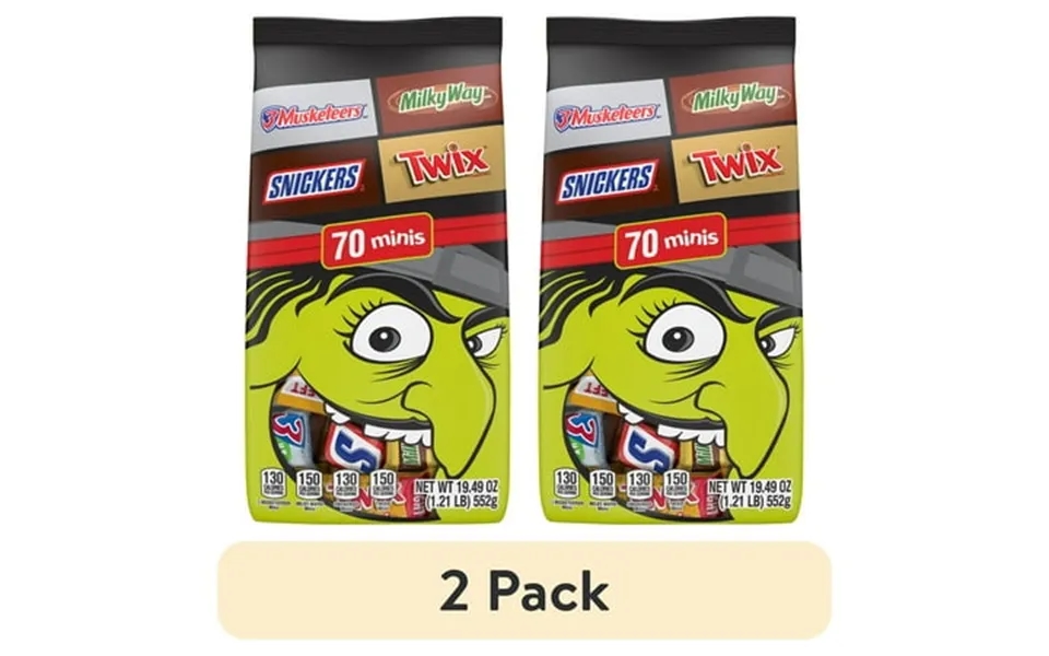 2 Pack Mars Mixed Snickers Twix Milky Way & 3 Musketeers Minis Halloween Candy Assortment 70 Ct Bulk Bag