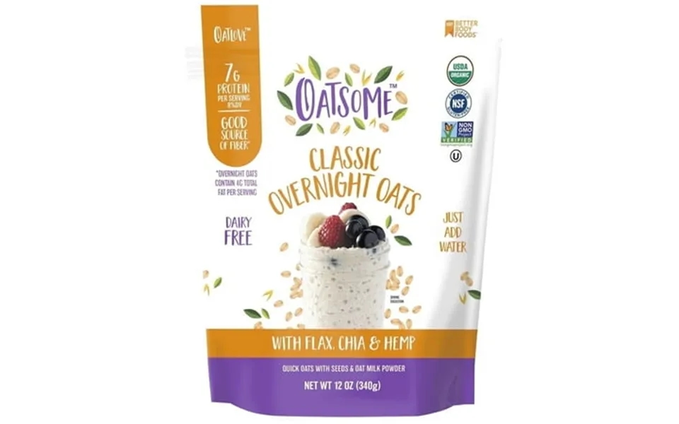 2 Pack Oatsome Organic & Gluten-free Overnight Oats With Chia Flax & Hemp 12oz Bag