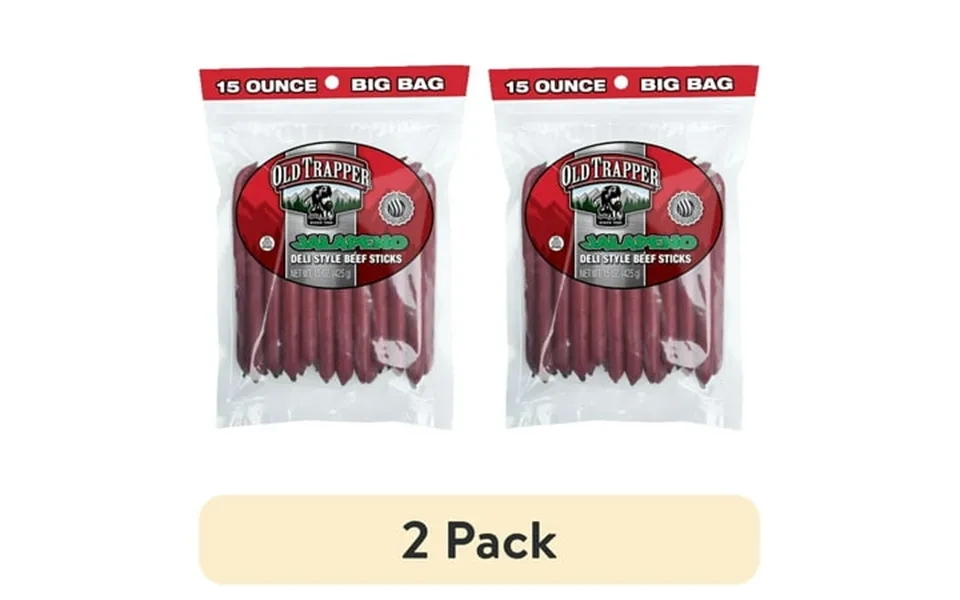 2 Pack Old Trapper Jalapeno Smoked Beef Stick 15oz Resealable Bag