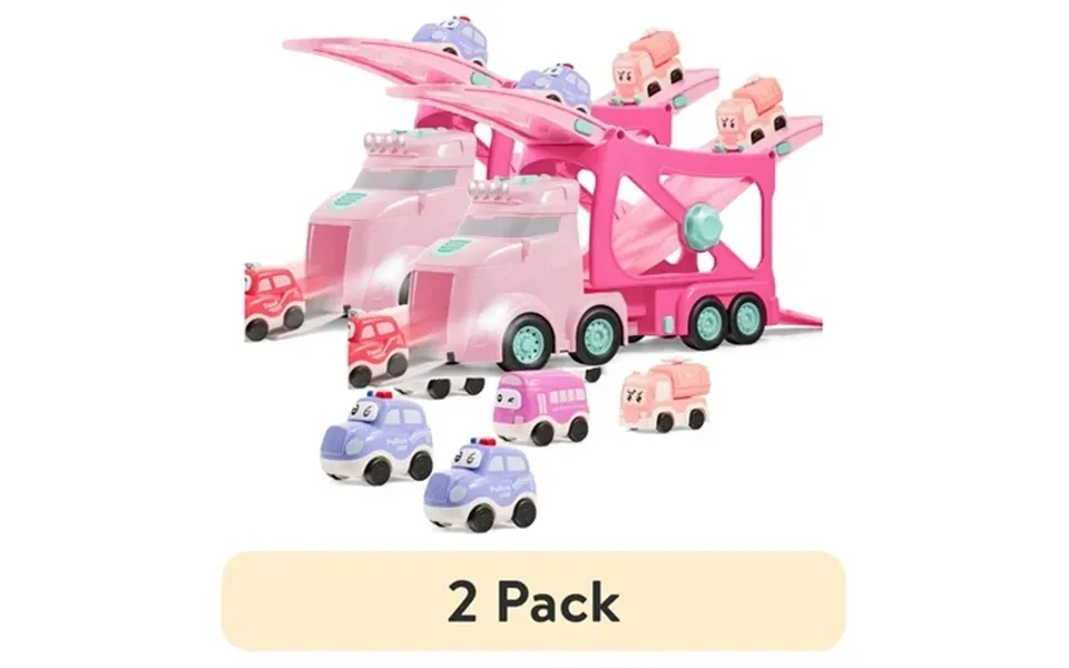 2 Pack Vroomix By Joyin 3-layer Extra Large Construction Truck Toys For Boy Girls 7-in-1 Big Transport Vehicle Carrier T